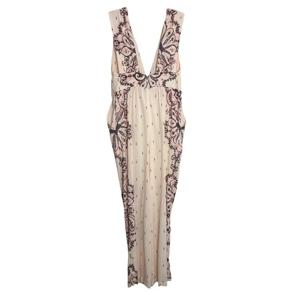 Free People, Women’s ‘Setting Sun’ Printed Jumpsuit, V-Neck, Boho, Pink X-Small - Picture 3 of 10